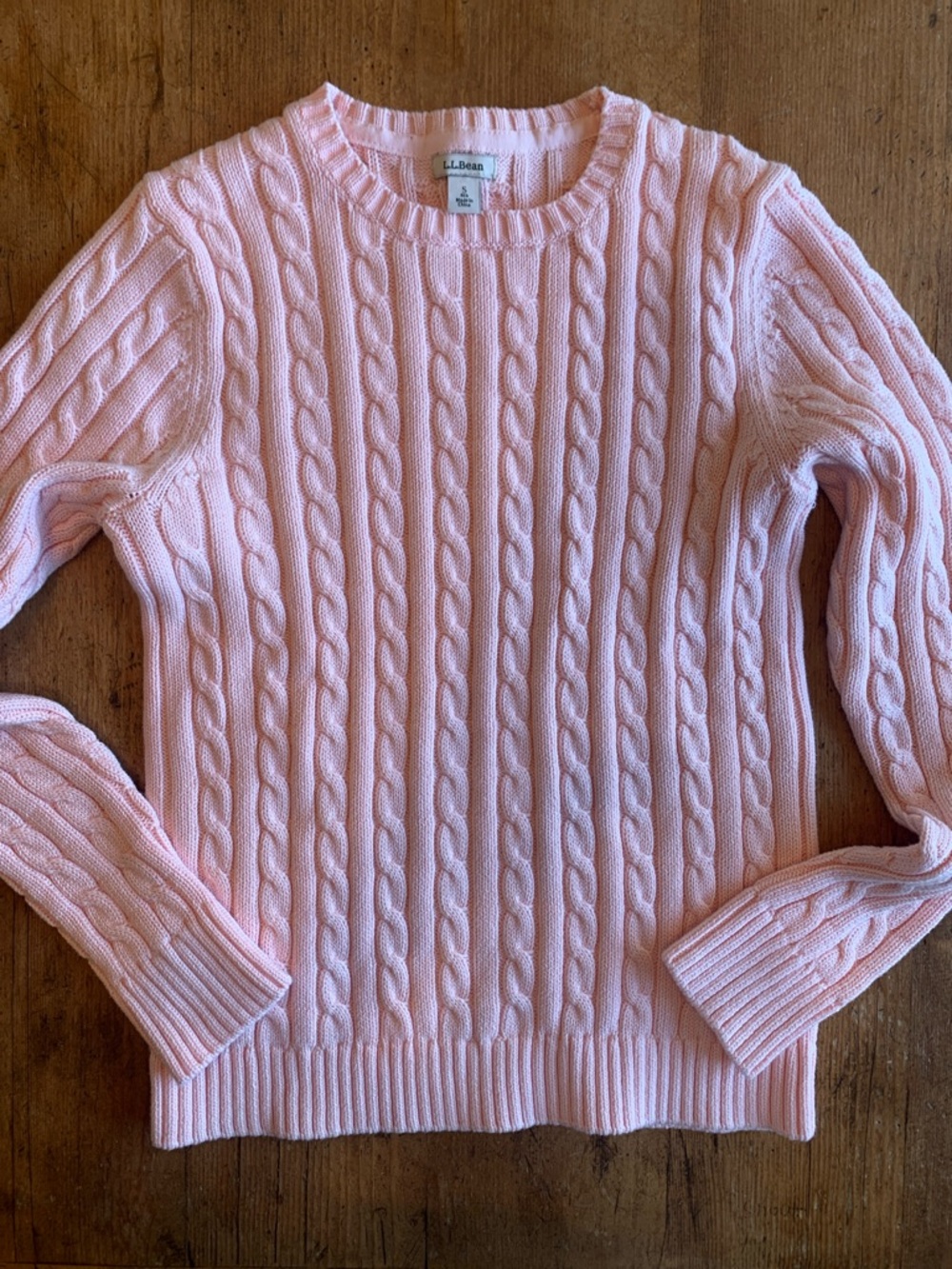 L.L. Bean Light Pink Cable-Knit Crewneck Sweater